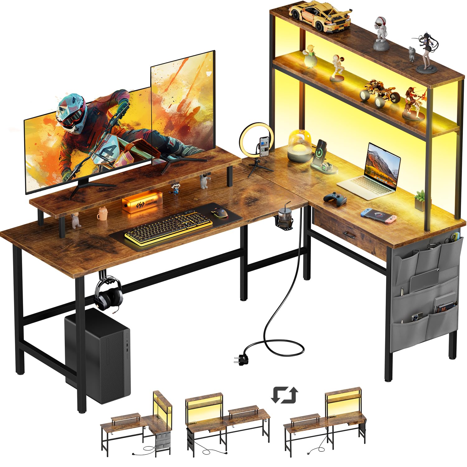 Amazon | HLFURNITURE L字デスク 幅150cm ゲーミングデスク パソコン